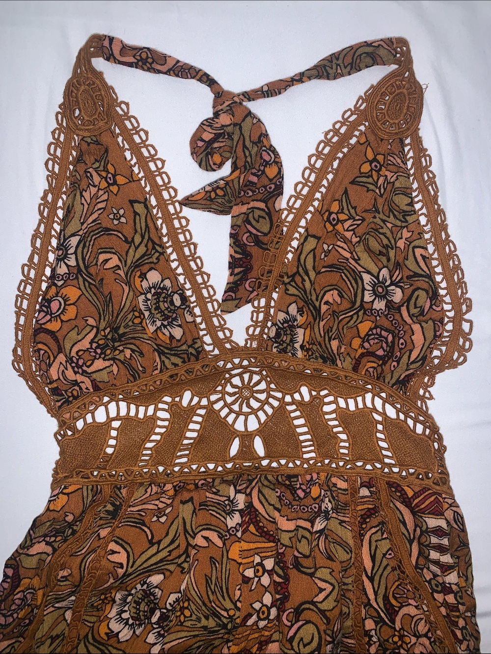 Free People Rust Floral Crochet-Trim Maxi Jumpsuit - Picture 8 of 12